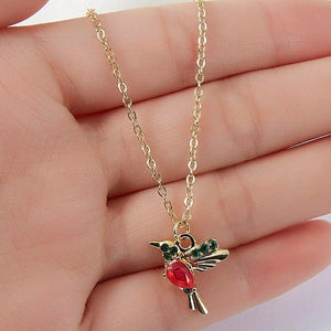 Enamel and Zirconia Hummingbird Necklace