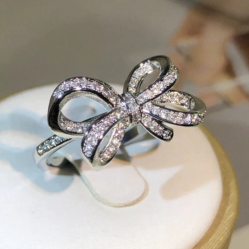 Silver Ring with Shiny Bow