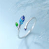 Enamelled Ring with Blue Flower Leaves in Silver