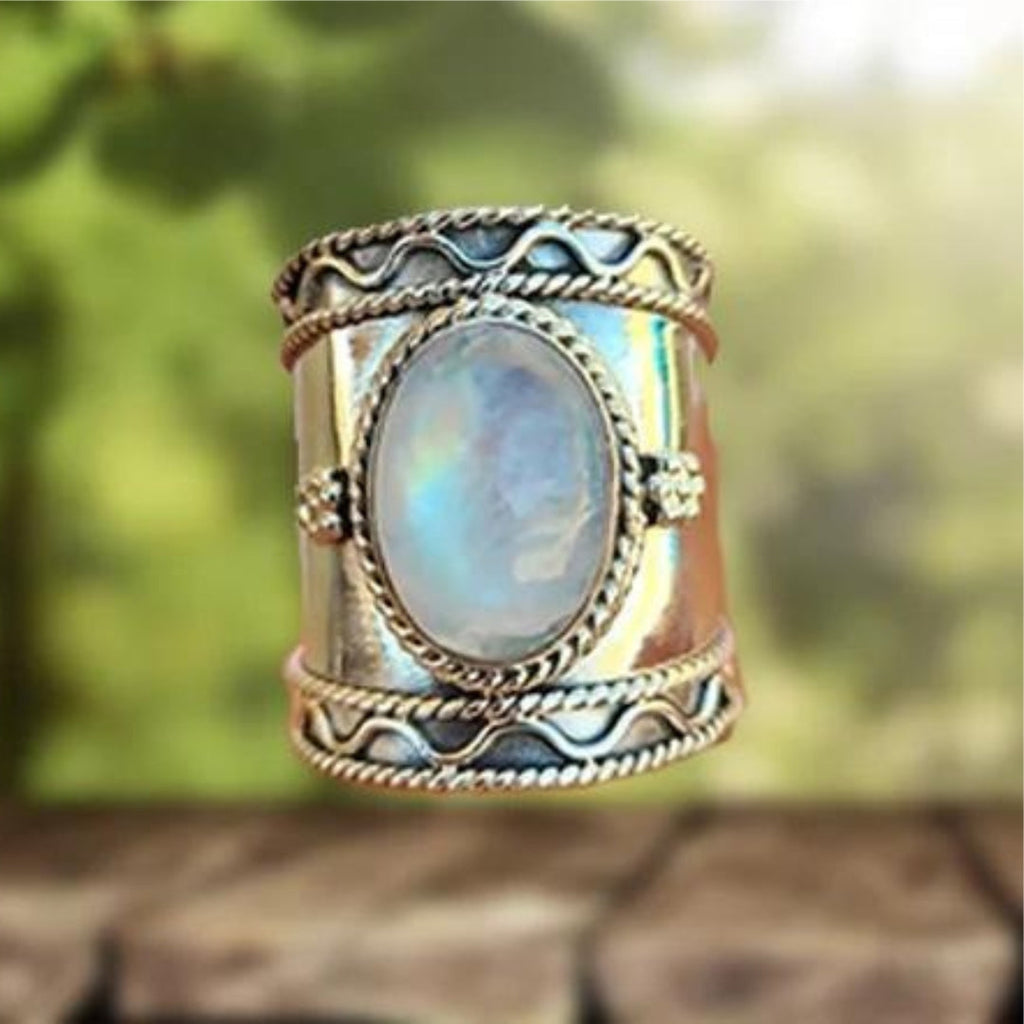 Bohemian Moonstone Wide Band Ring