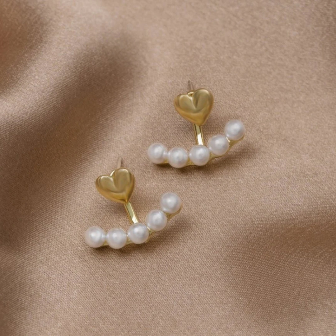 Gold Heart with Pearls Earrings