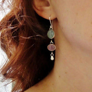 Silver Boho Bicolour Crystal Earrings