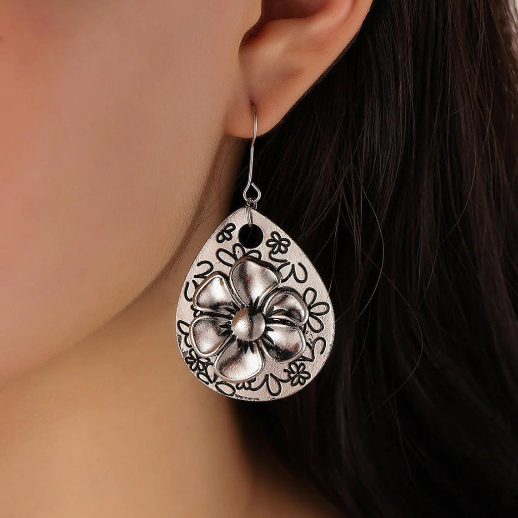 Boho Floral Silver Earrings