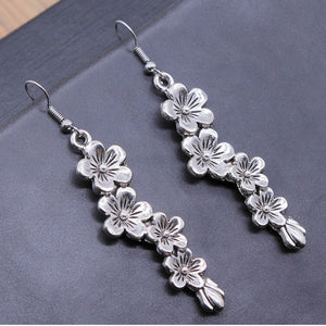 Silver Boho Floral Pendants Earrings