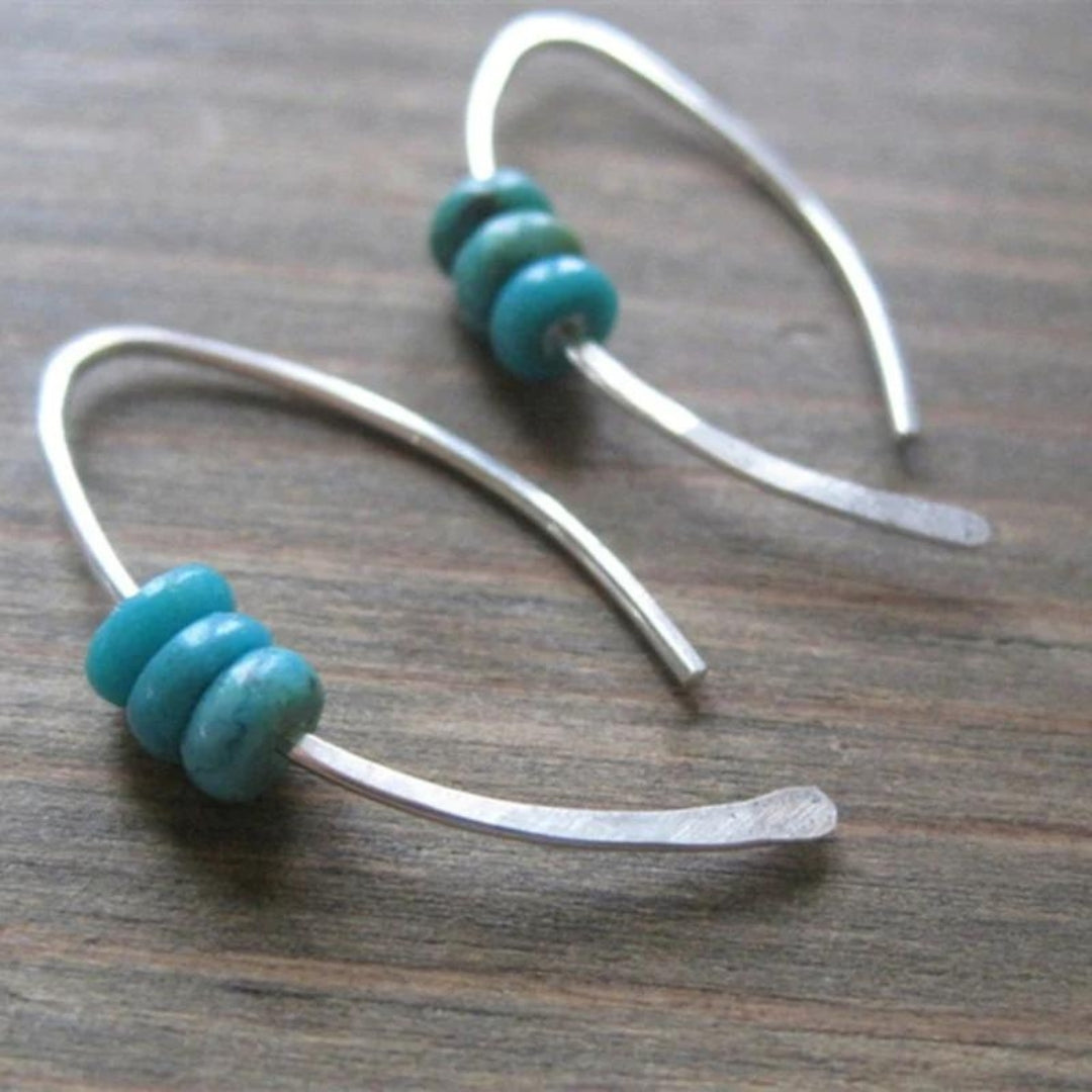 Silver Turquoise Triple Ball Earrings