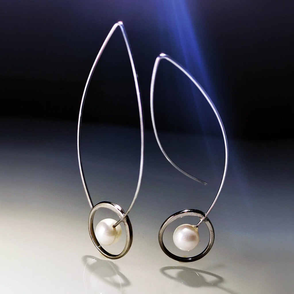 Silver Boho Pearl Pendant Earrings
