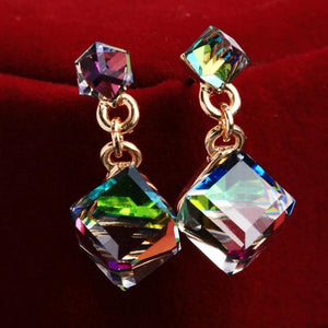 Multicolored Cubic Crystal Earrings in Gold