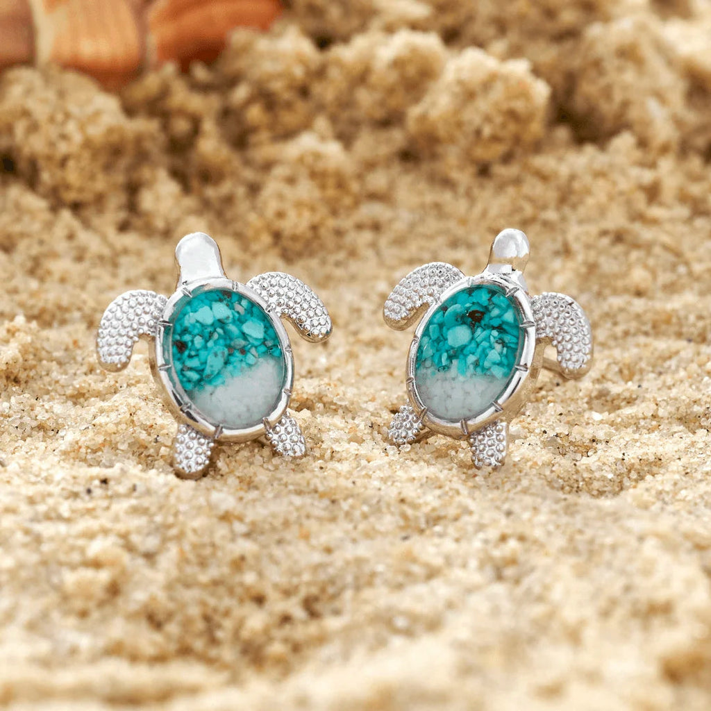 Turquoise Opal Sea Turtle Oceanic Earrings in Sterling Silver