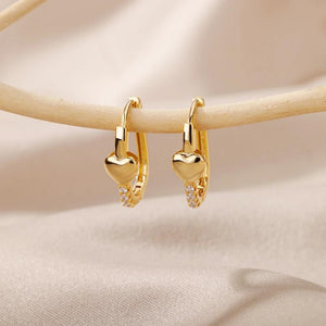 Heart Drop Earrings with Zirconia in Gold