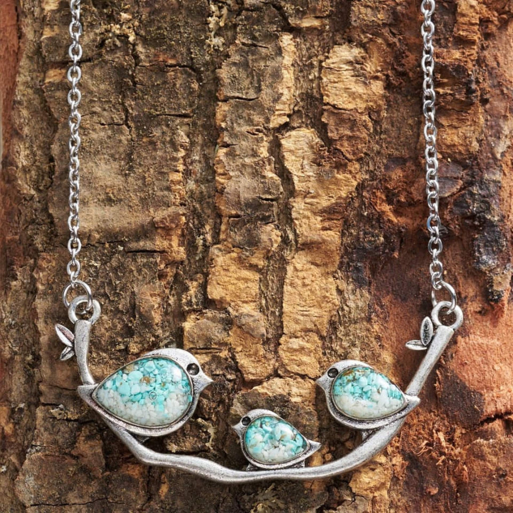 Opal Bird Family Necklace in Sterling Silver