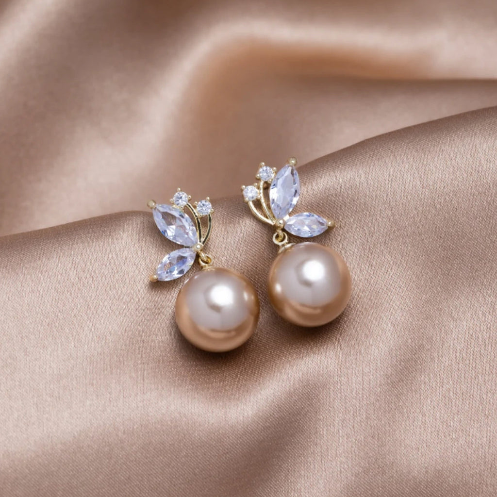 Exotic Pearl Earrings with Crystals