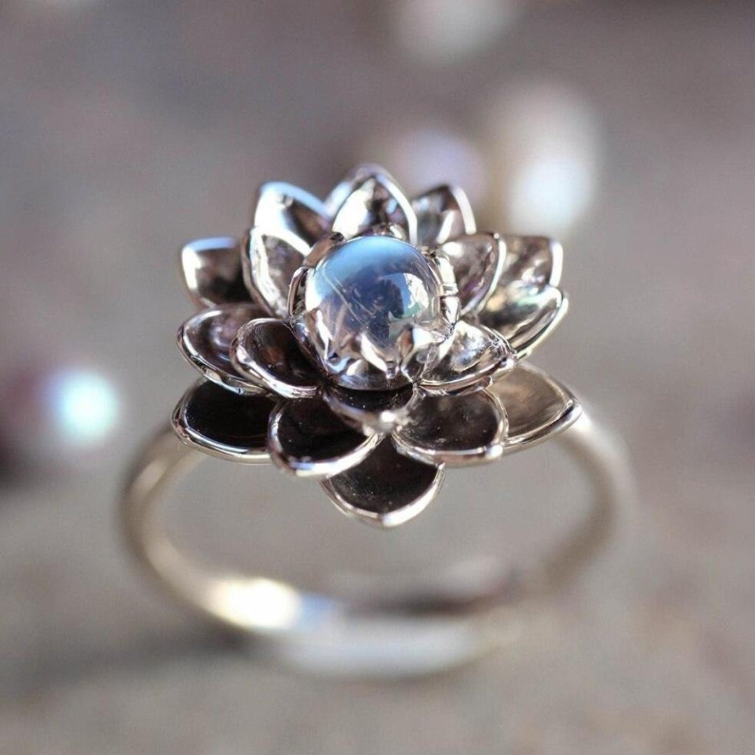 Crystal Lotus Ring in Silver