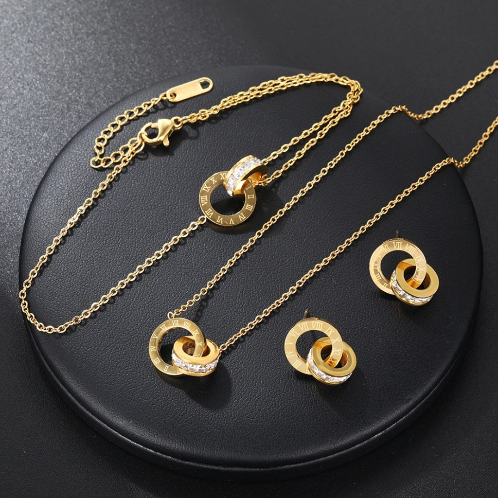 Set Necklace + Roman Hoop Earrings in Gold