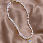 Gold Moonstone Pearl Necklace