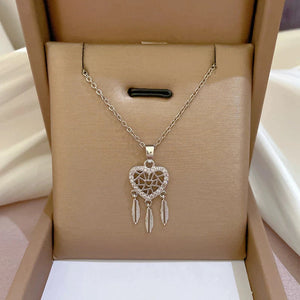 Heart and Leaves Pendant with Zirconias in Gold and Silver