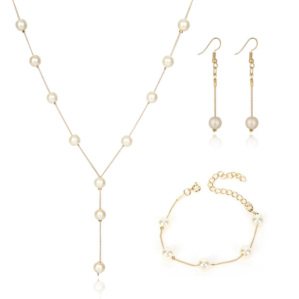 Three Piece Elegant Pearl Set in Gold