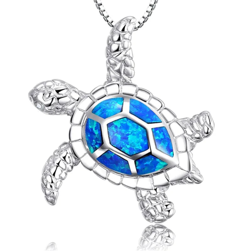 Blue Opal Sea Turtle Necklace