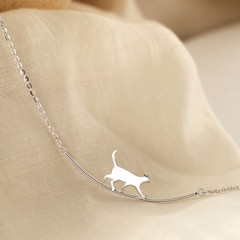 Climbing Cat Necklace in Silver