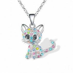 Silver Baby Kittens and Coloured Zirconia Necklace