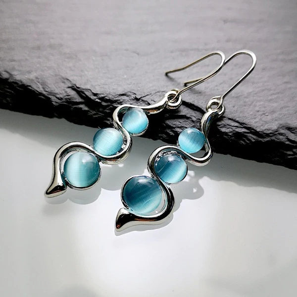 Blue Crystal Boho Earrings in Silver