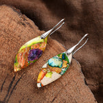 Multicoloured Stone Pendant Earrings in Gold and Silver