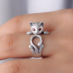 Adjustable Hand Painted Cat Ring in 925 Sterling Silver