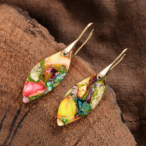 Multicoloured Stone Pendant Earrings in Gold and Silver