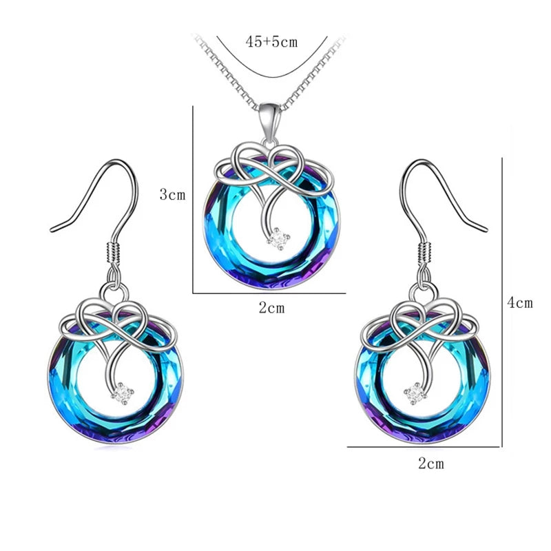 Infinite Love Necklace + Earrings Set with Blue Zirconia in 925 Sterling Silver