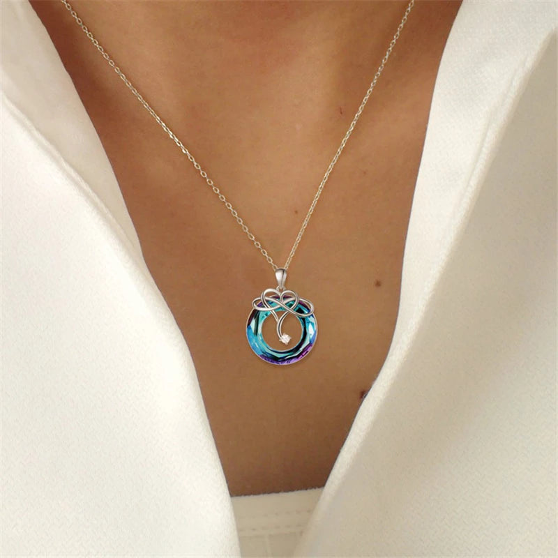 Infinite Love Necklace + Earrings Set with Blue Zirconia in 925 Sterling Silver