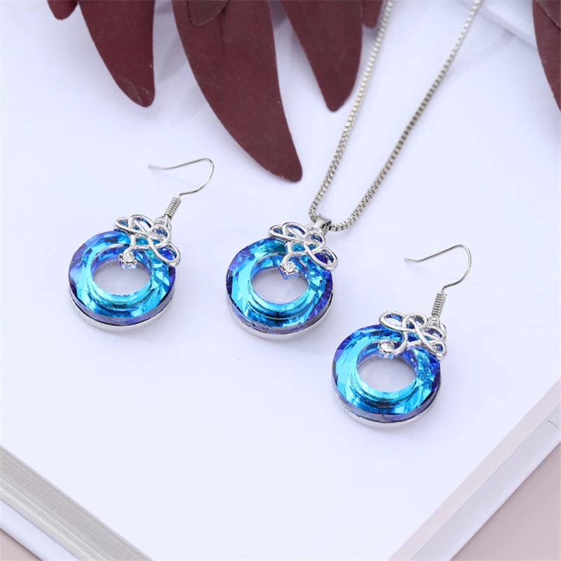 Infinite Love Necklace + Earrings Set with Blue Zirconia in 925 Sterling Silver