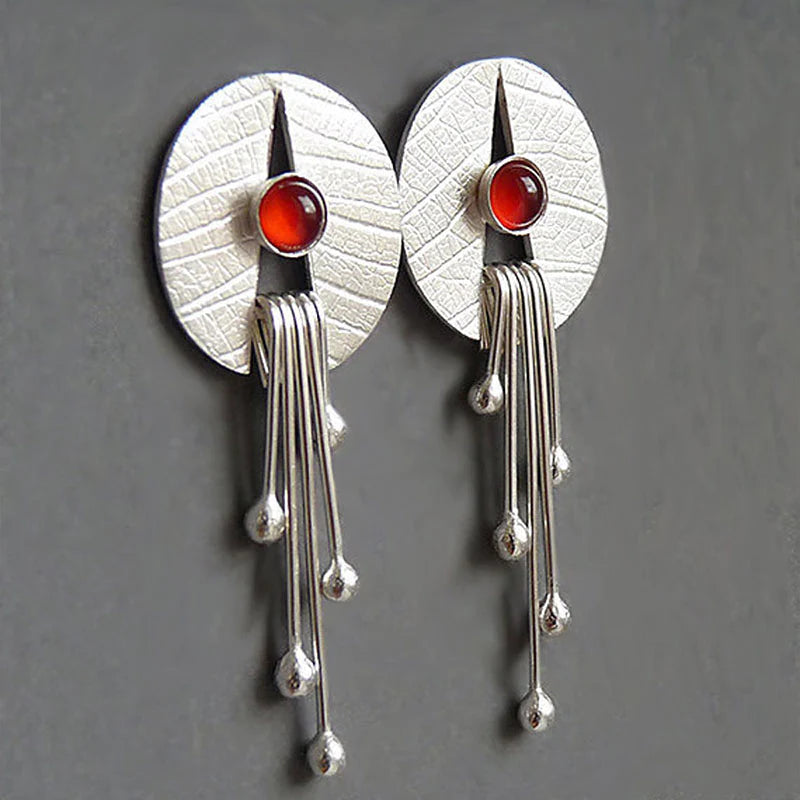 Hollow Red Stone Hanging Earrings