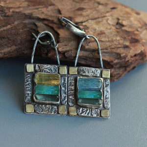 Blue Green Crystal Earrings