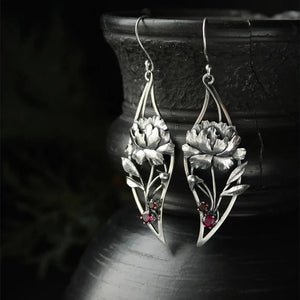 Boho Floral Earrings with Crystals in Sterling Silver