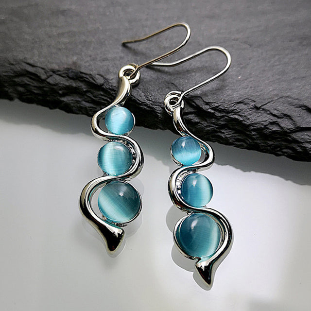 Blue Crystal Boho Earrings in Silver