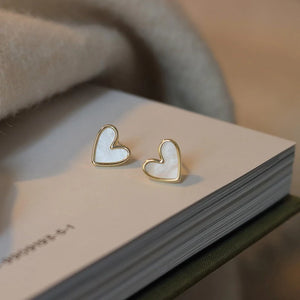 Opal Heart Nut Earrings in Gold