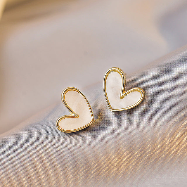 Opal Heart Nut Earrings in Gold