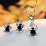 Set of Earrings + Necklace of Crystal Turtles with Zircons in Sterling Silver