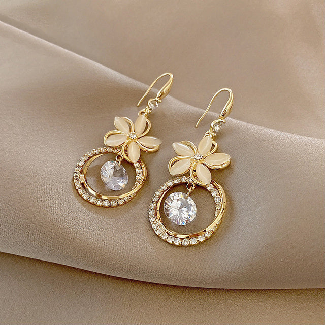 Crystal Flower Drop Earrings