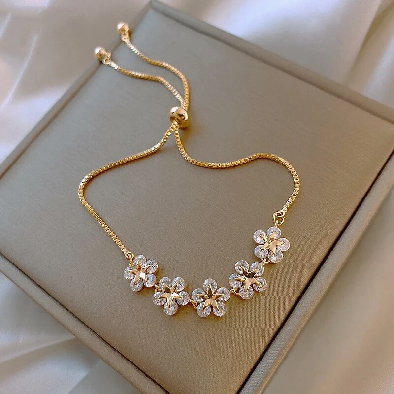 Luxury Crystal Flower Bracelet in Gold