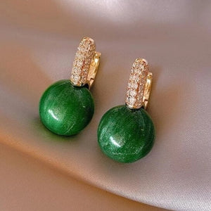 Luxury Earrings with Green Pearl in Gold