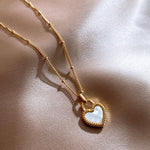 Black and White Heart Pendant Necklace in Gold