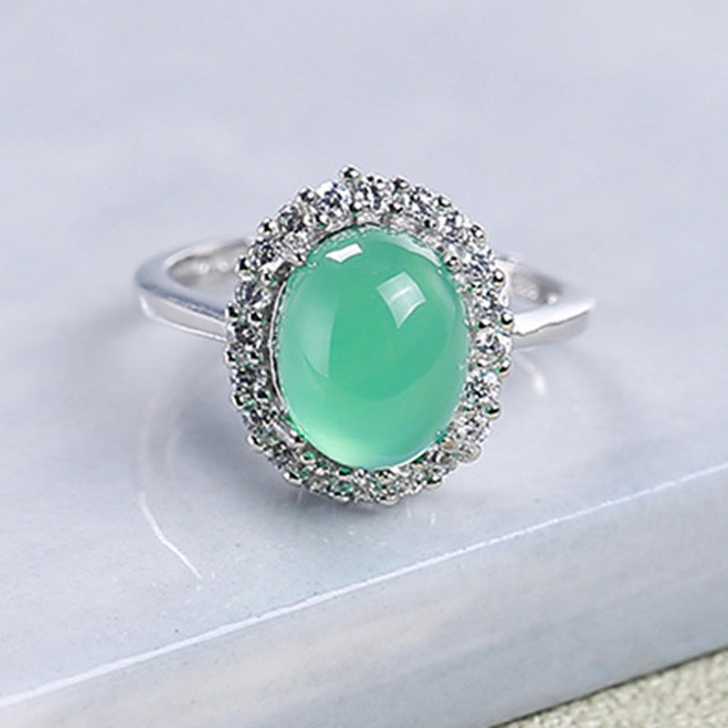 Green Crystal Silver Ring