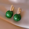 Luxury Earrings with Green Pearl in Gold