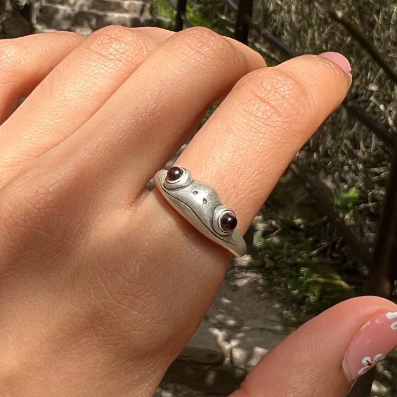 Adjustable Silver Frog Ring