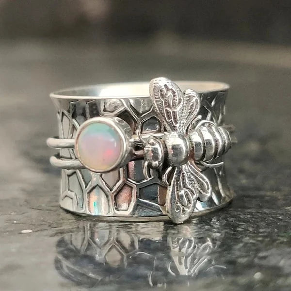 Bee Gemstone Meditation Spinner Ring