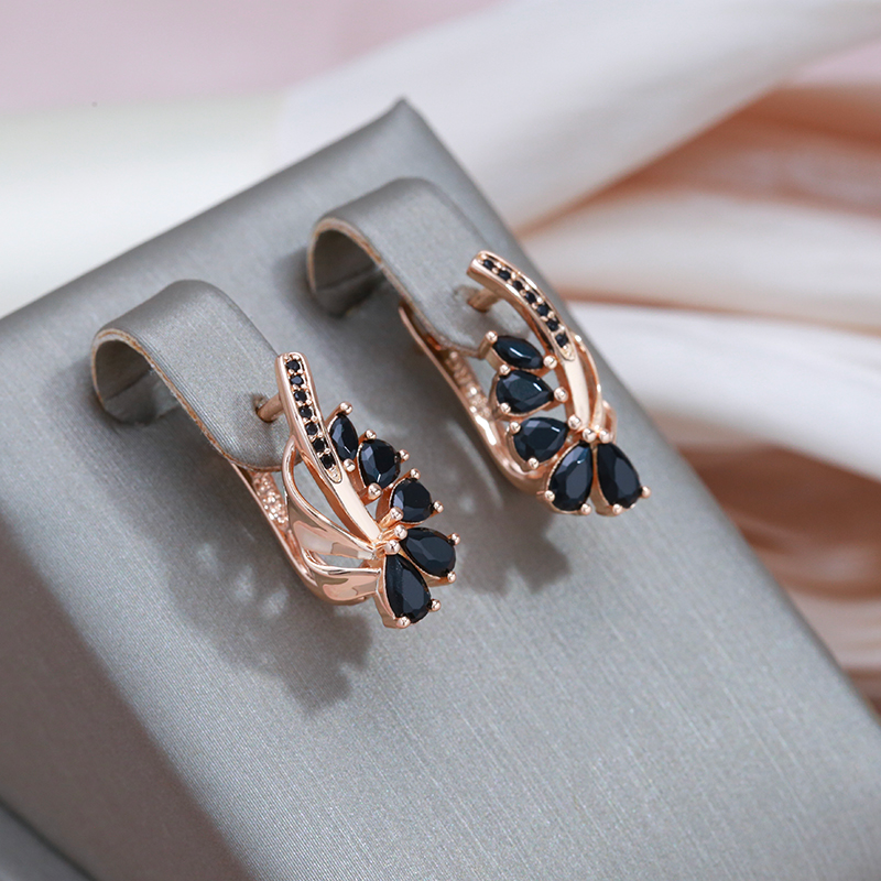 Black Crystal Gold Earrings