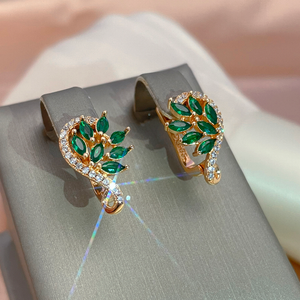 Green Crystal Gold Earrings