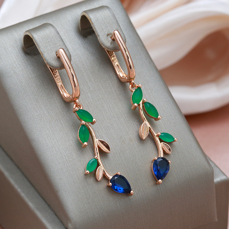 Green and Blue Crystal Gold Earrings