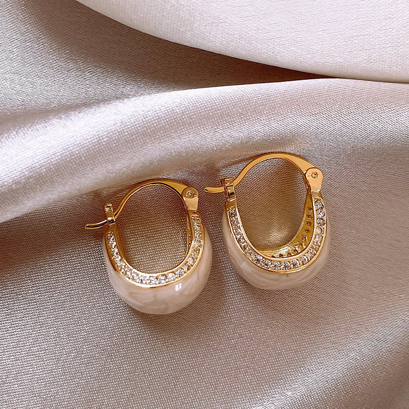 Elegant White Stone Basket Earrings