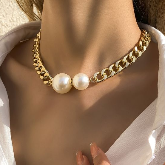 Elegant Double Pearl Chain Necklace